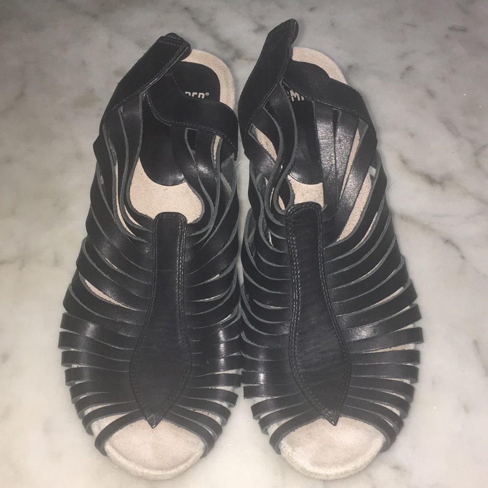Camper Black Strappy Wedge Sandals